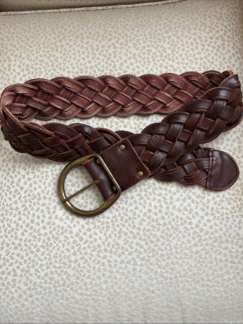 Braided Brown Leather Women’s Belt with Brass Buckle